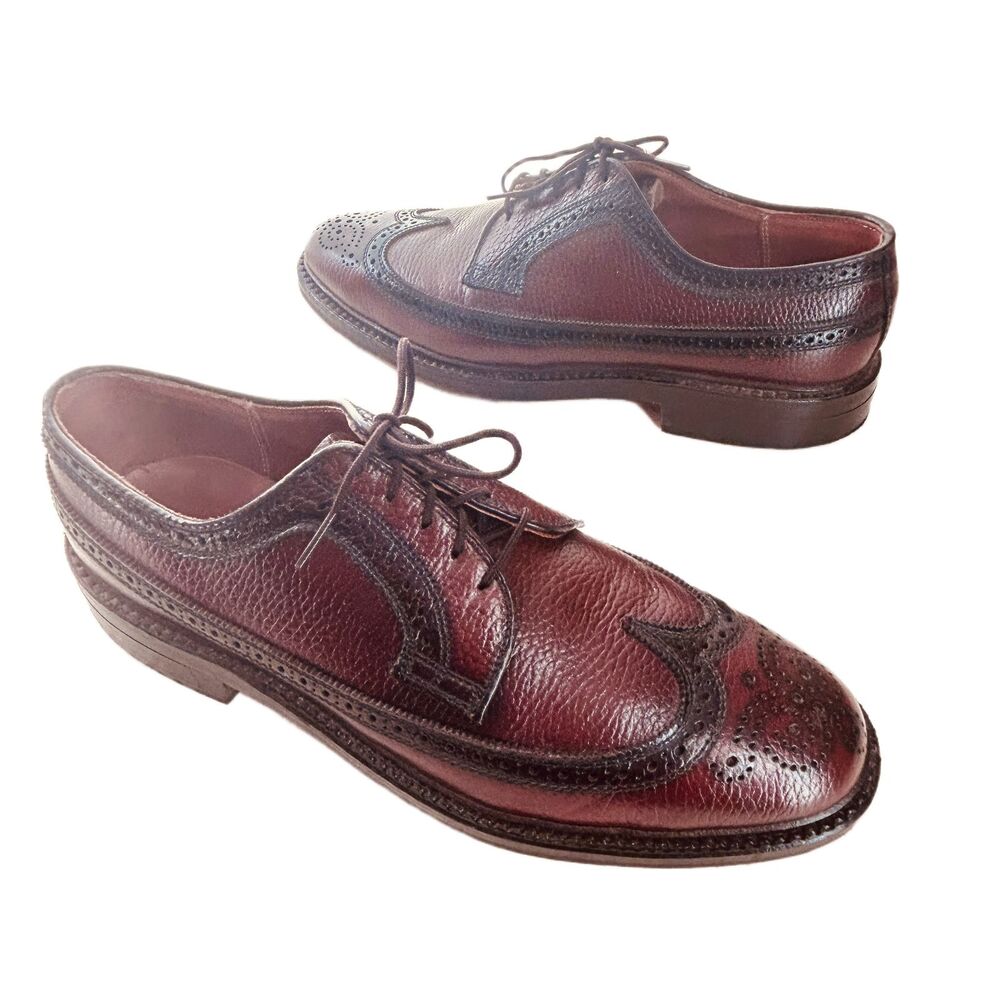 Vintage 1970s Dexter V-Cleat Longwing Dress Shoes Brown Size 9 B Made In USA - Picture 2 of 11